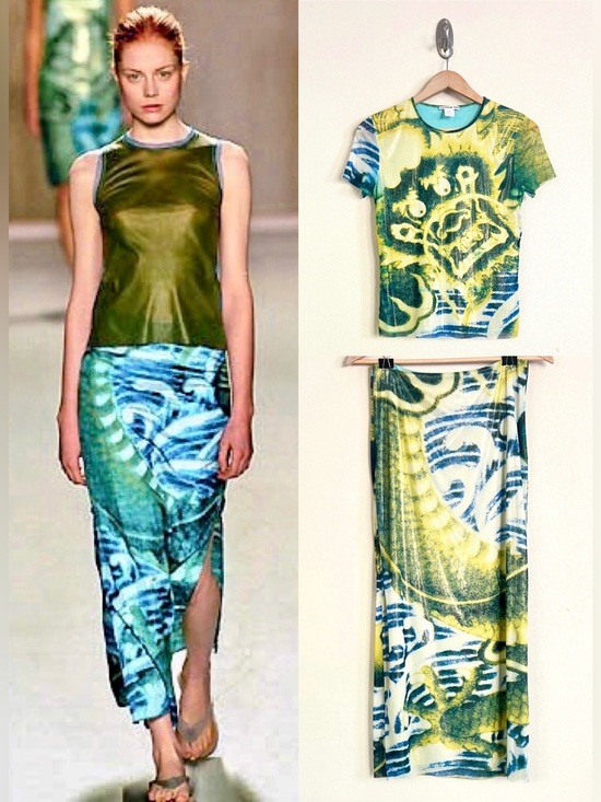 Vivienne Tam Dresses & Skirts - Vintage VIVIENNE TAM S/S 2000 Dragon Metallic Short Sleeve Tee + Maxi Skirt